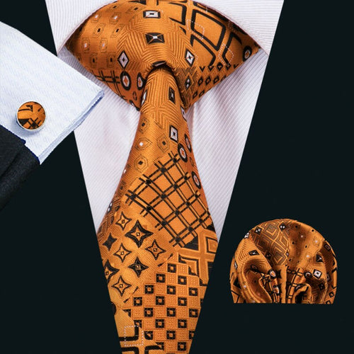 Orange and Black Geometric Tie Set