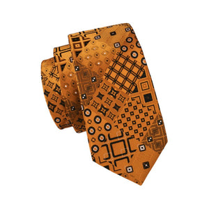 Orange and Black Geometric Tie Set