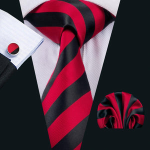 Red and Black Stripes Tie Set