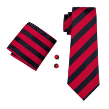 Load image into Gallery viewer, Red and Black Stripes Tie Set