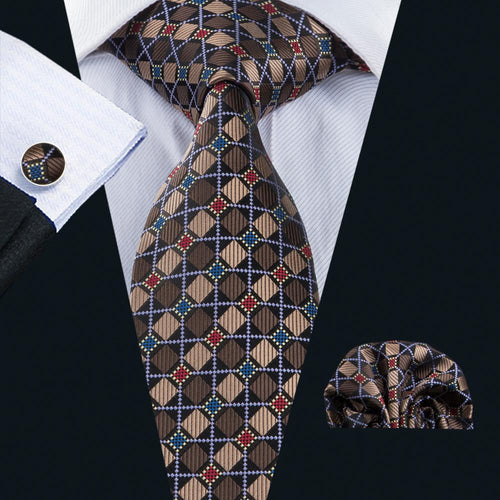 Brown and Blue Geometric Tie Set
