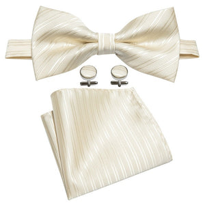 Ivory Striped Bow Tie Set