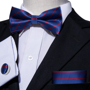 Blue and Red Striped Bow Tie Set