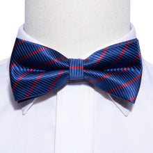 Load image into Gallery viewer, Blue and Red Striped Bow Tie Set