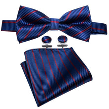 Load image into Gallery viewer, Blue and Red Striped Bow Tie Set