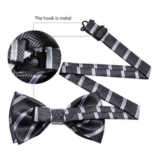 Load image into Gallery viewer, Black and Silver Striped Bow Tie Set