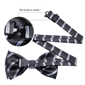 Black and Silver Striped Bow Tie Set