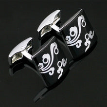 Load image into Gallery viewer, Black and Silver Floral Cufflinks