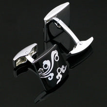 Load image into Gallery viewer, Black and Silver Floral Cufflinks