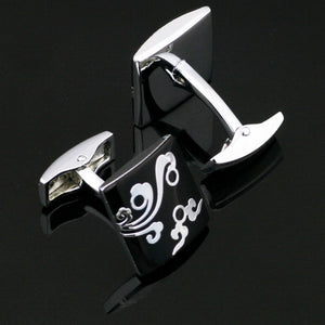 Black and Silver Floral Cufflinks