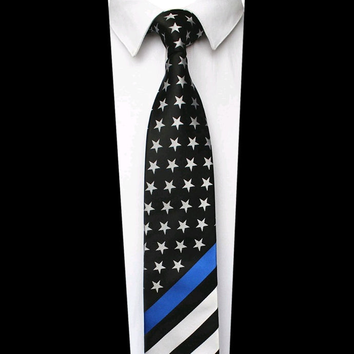 Thin Blue Line Striped Silk Tie