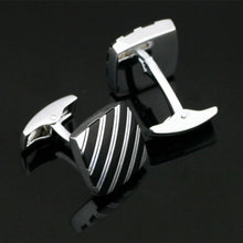 Load image into Gallery viewer, Silver and Black Striped Cufflinks