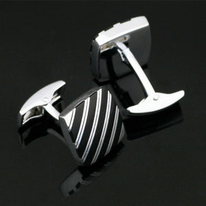 Silver and Black Striped Cufflinks