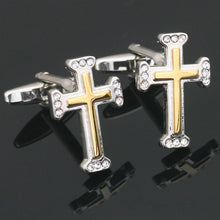 Load image into Gallery viewer, Silver and Gold Cross Cufflinks