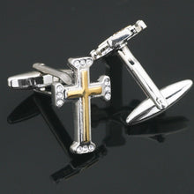 Load image into Gallery viewer, Silver and Gold Cross Cufflinks