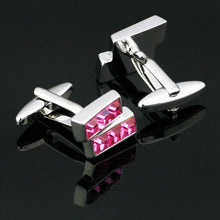 Load image into Gallery viewer, Pink Gem Silver Cufflinks