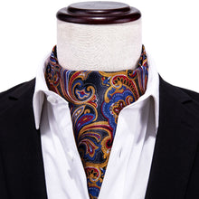 Load image into Gallery viewer, Blue and Gold Paisley Ascot Set