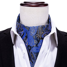 Load image into Gallery viewer, Black and Blue Paisley Ascot Set