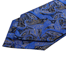 Load image into Gallery viewer, Black and Blue Paisley Ascot Set