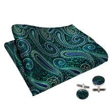 Load image into Gallery viewer, Blue and Green Paisley Ascot Set